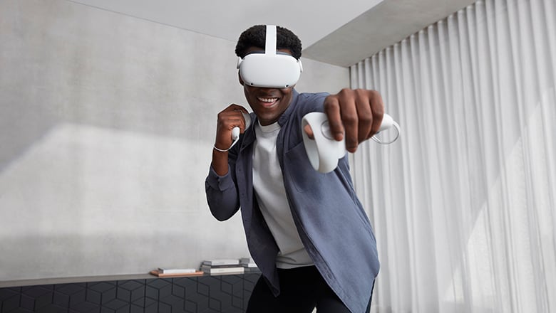 Person playing games on the Oculus Quest 2. 