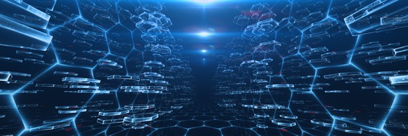 Pentagons with a futuristic look and lots of lights lining each side.