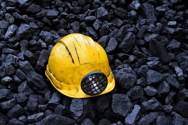 A miner's safety helmet in a coal mine.