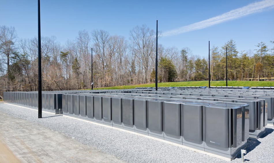 Bloom Energy servers lined up in a grid. 