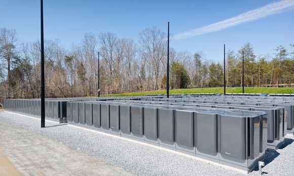 Bloom Energy servers lined up in a grid. 