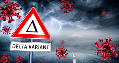 Delta variant sign with dark clouds