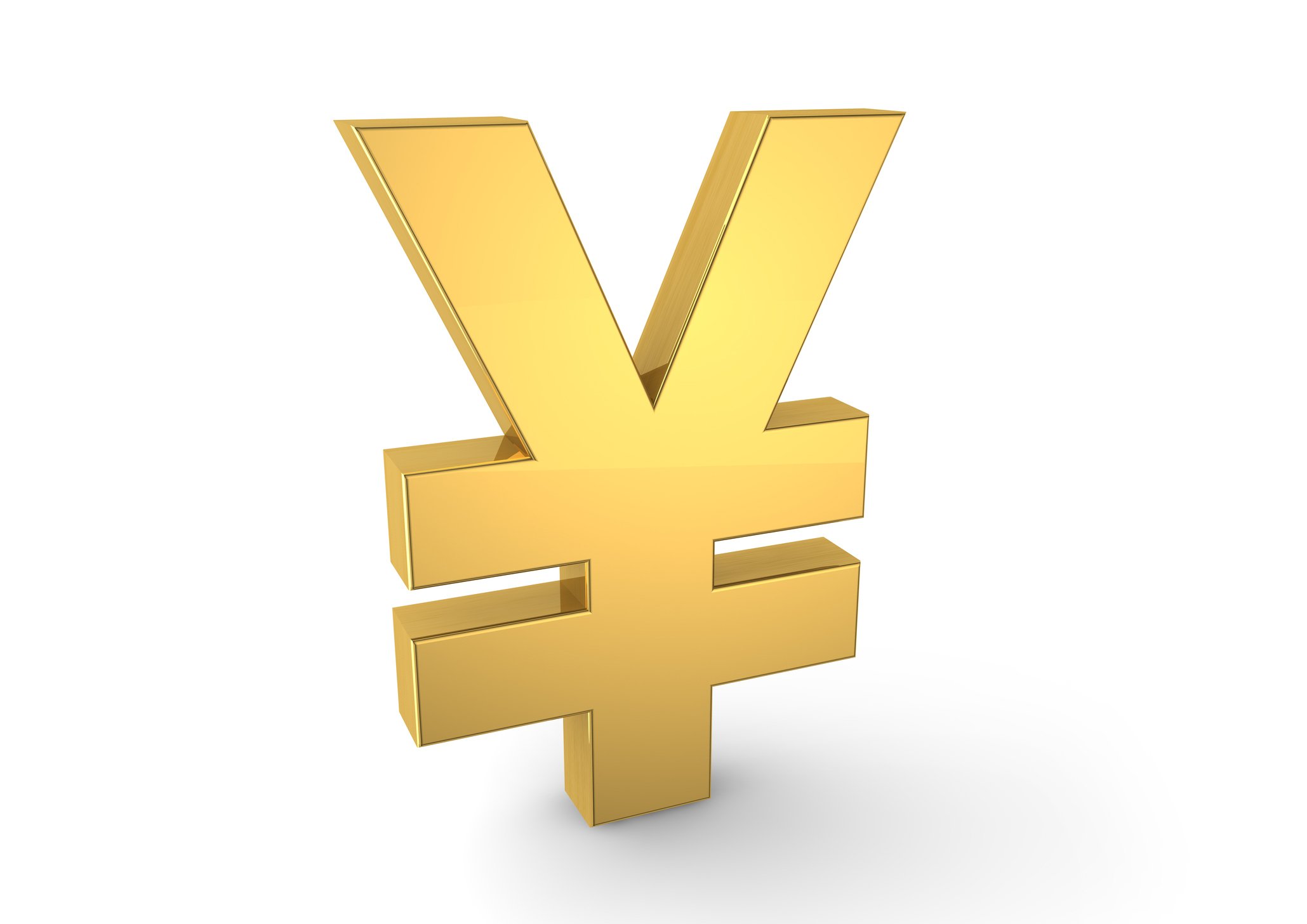 Golden three-dimensional Chinese yuan symbol.