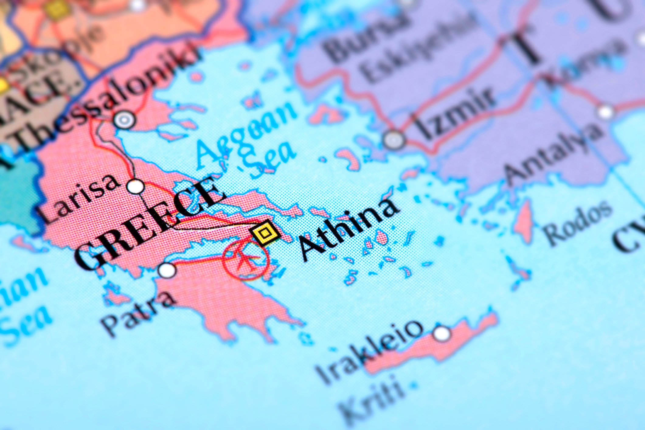 Map of Greece with Athens centered.