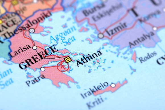 Map of Greece with Athens centered.