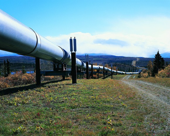 An aboveground pipeline.