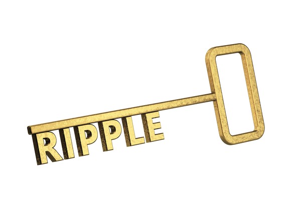 Gold key with the word RIPPLE as the teeth
