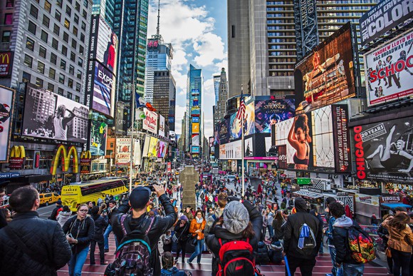 Billboards and people in New York's Times Square.