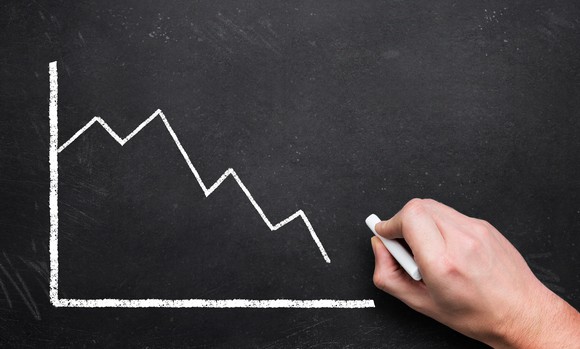 Falling chart being drawn on a chalkboard.