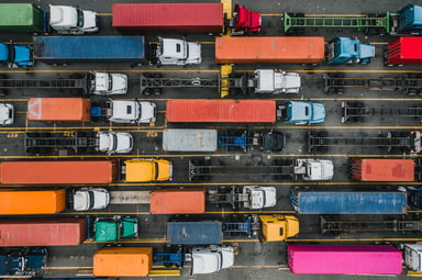 Aerial view of freight trucks.