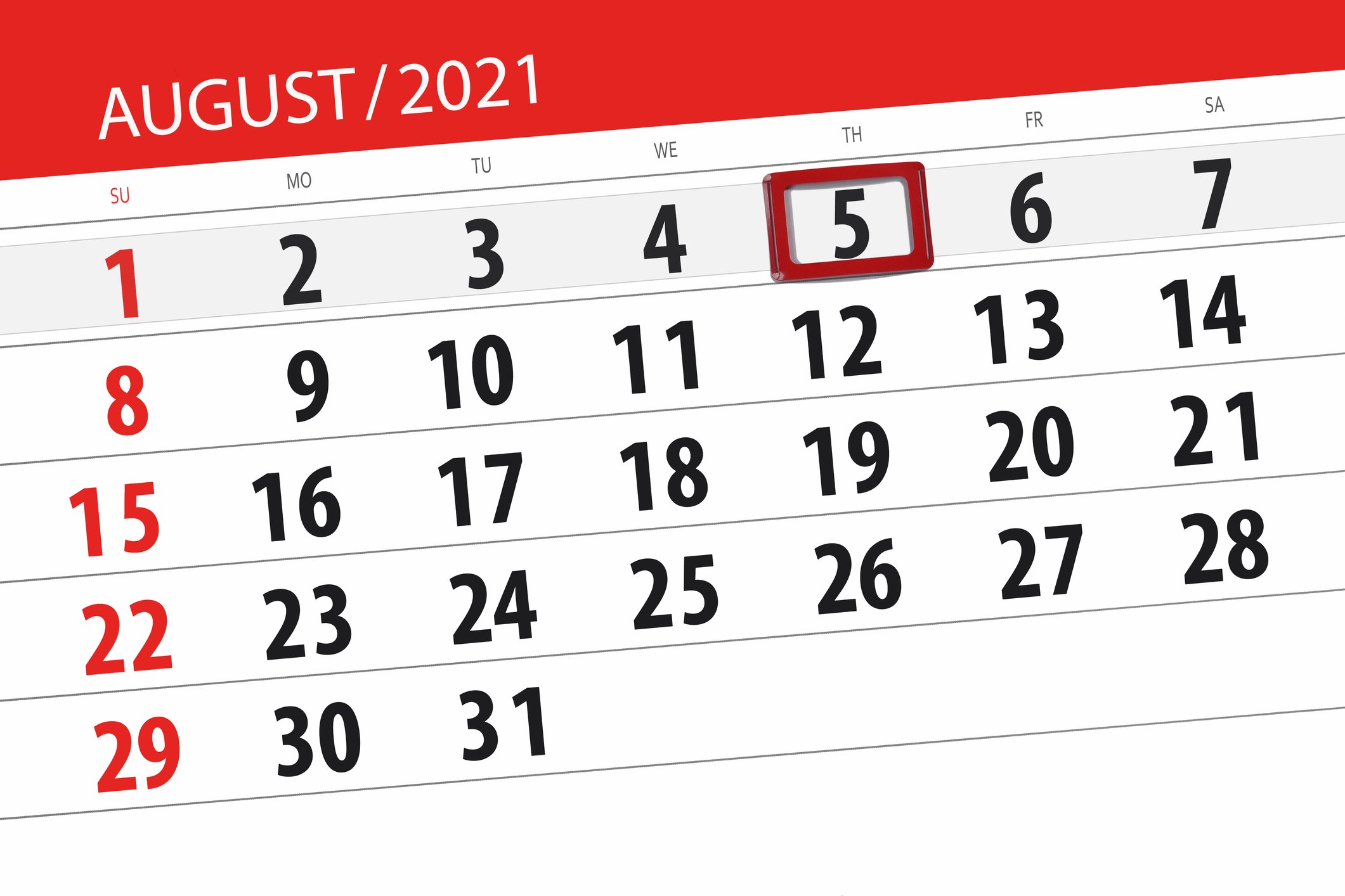 August 5 2021 circled on a calendar