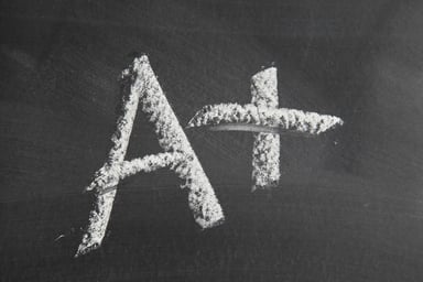 A+ written in chalk on a blackboard