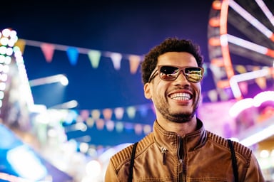 Smiling man at theme park