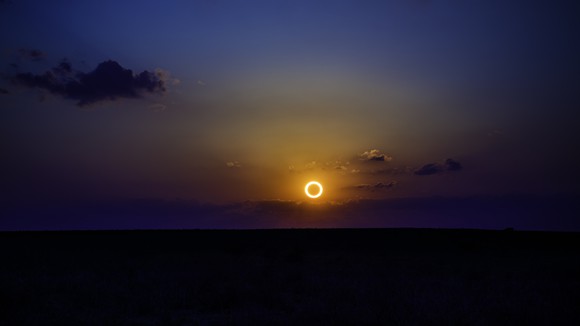 Solar eclipse low on the horizon