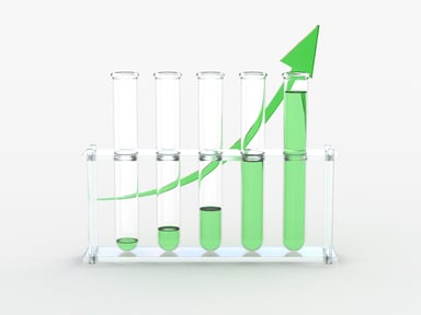 Test tubes with green arrow pointing up