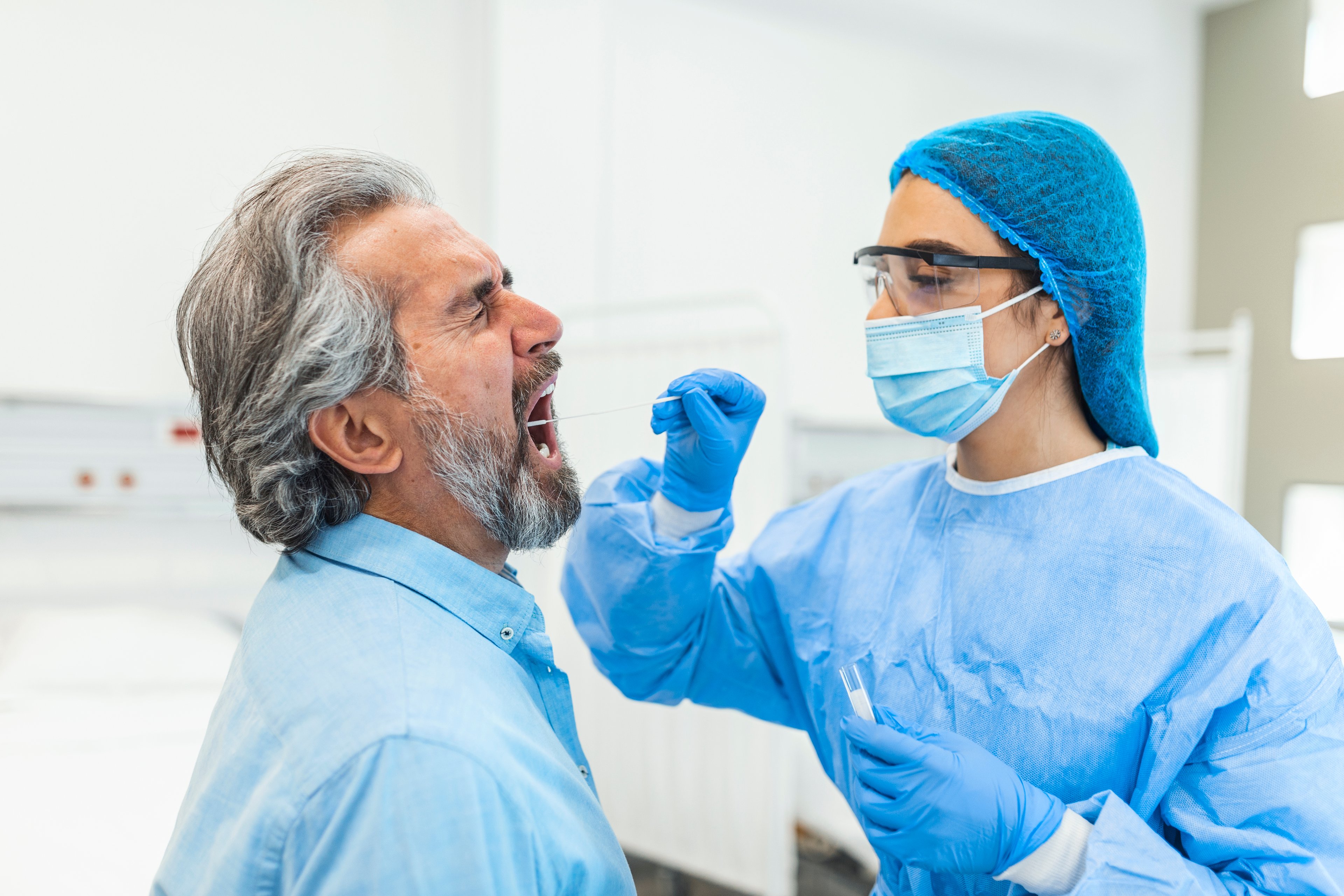 A patient getting a nasal swab at the clinic. 