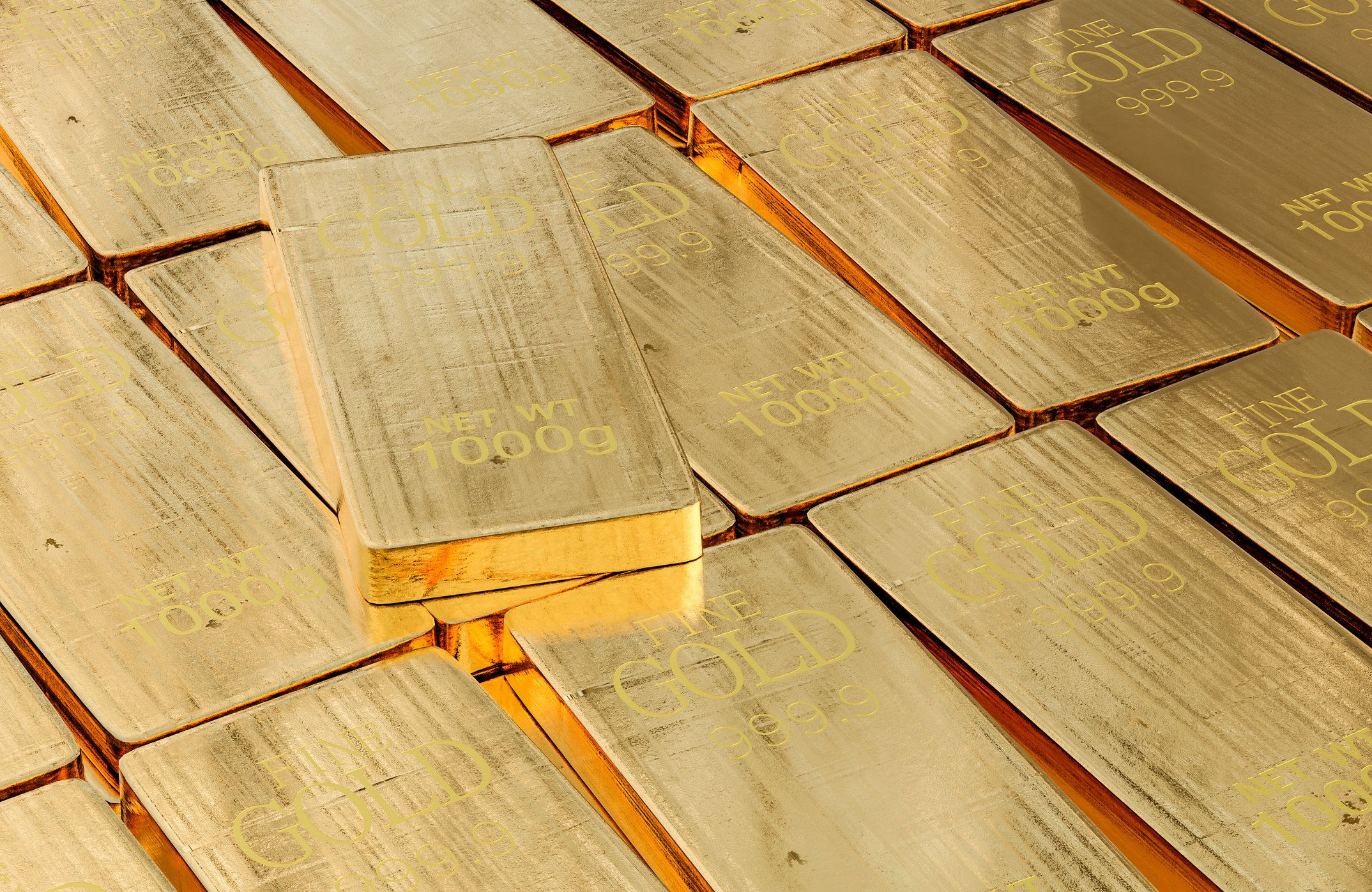 Stacks of gold bars.