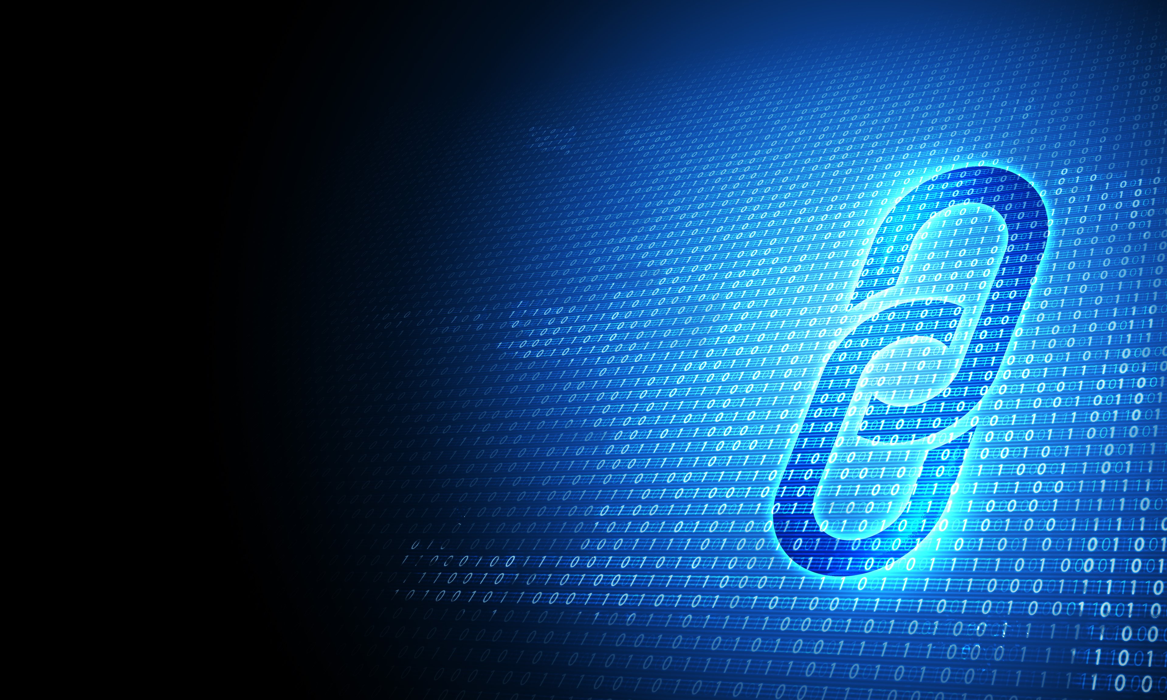 A digital rendering of a chainlink against a background of zeros and ones.