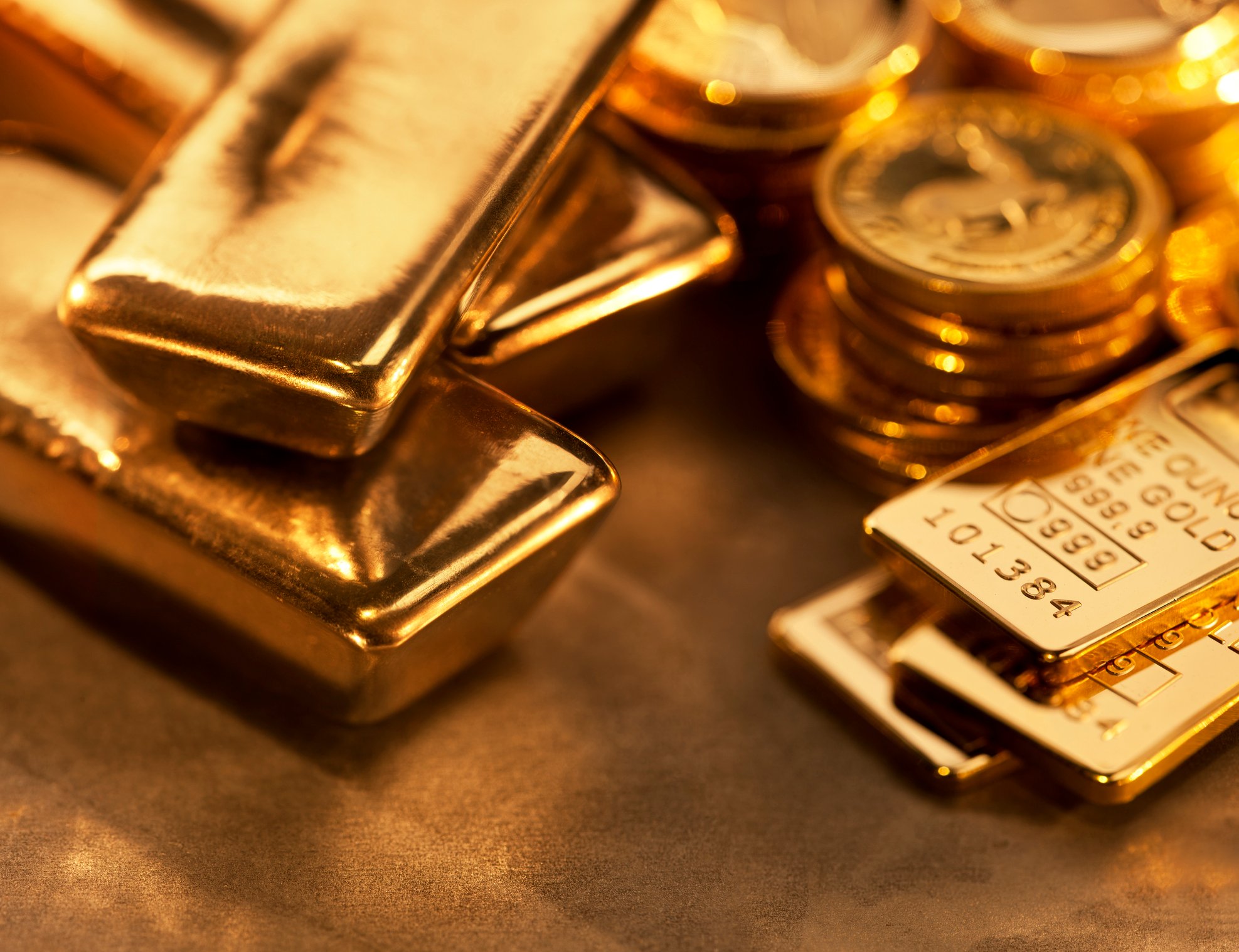 Gold bars and coins