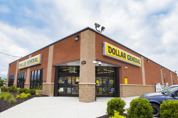 An exterior view of a Dollar General store.