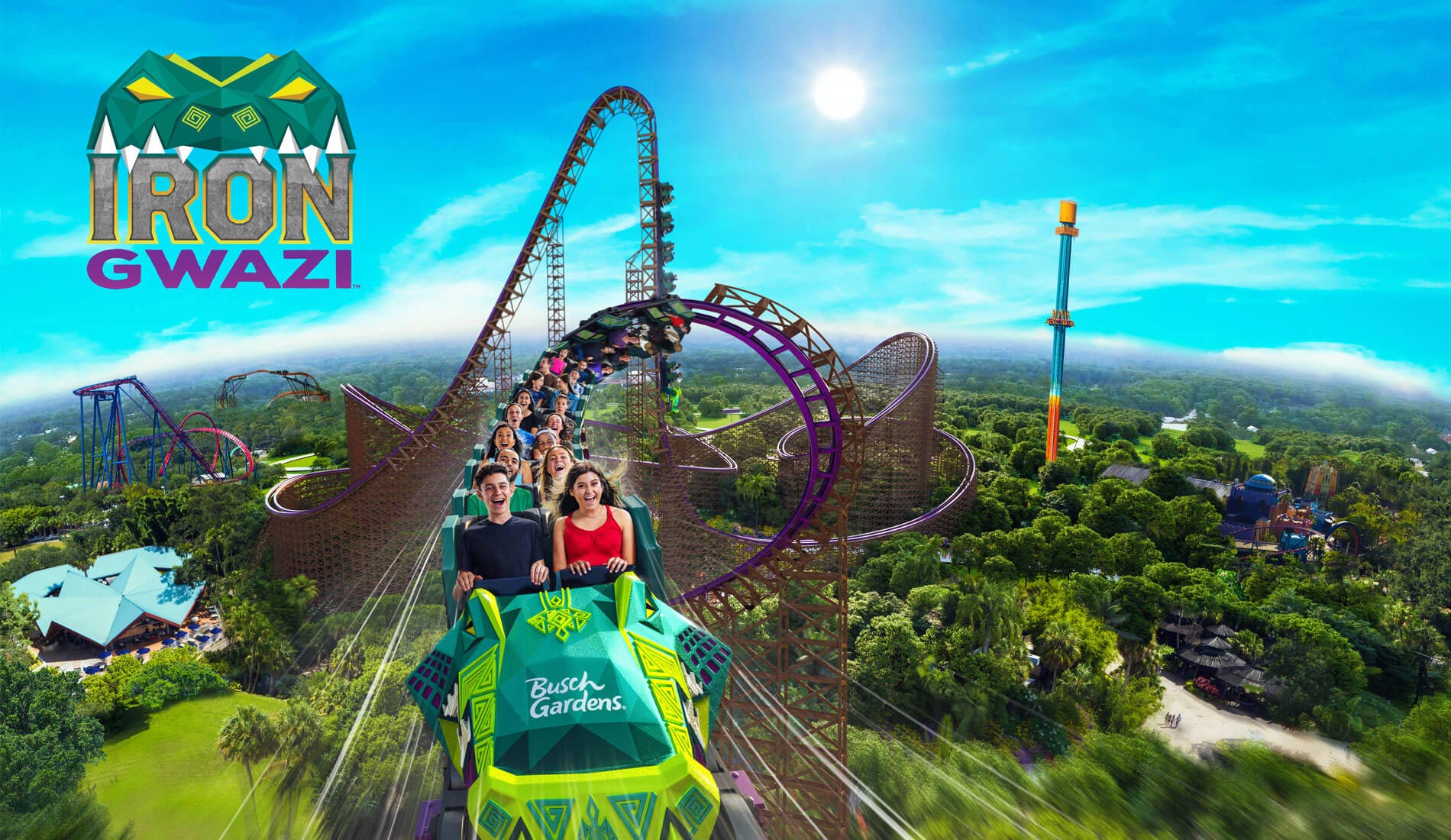Concept art for Busch Gardens Tampa's Iron Gwazi coaster.