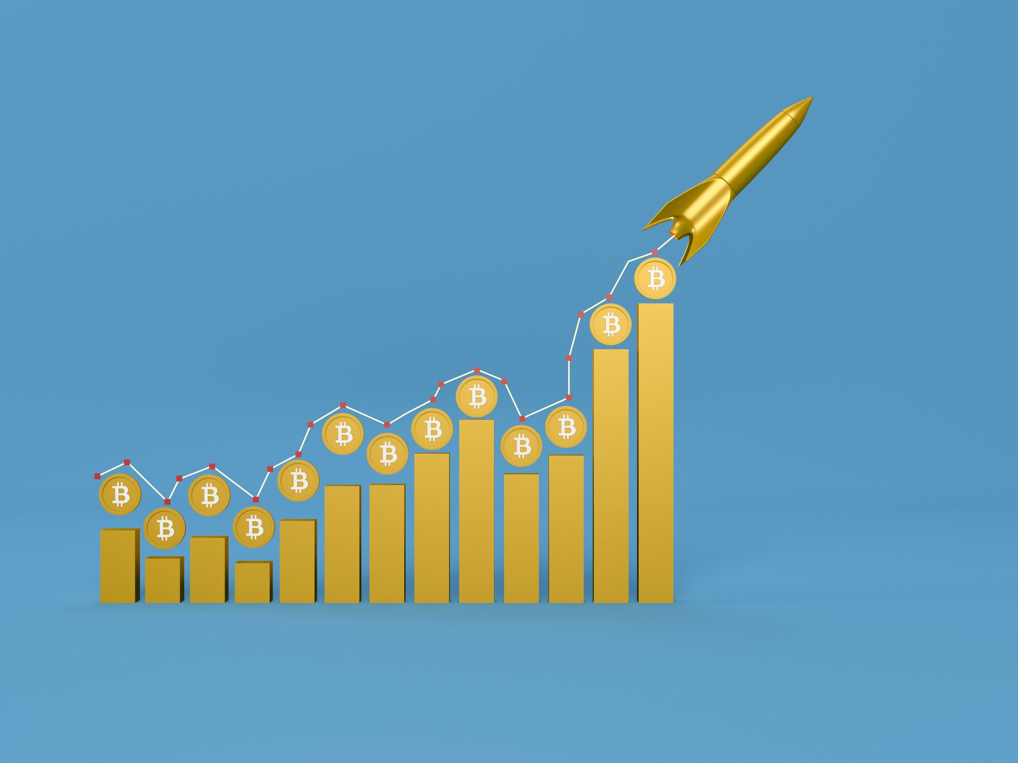 Bitcoin chart with rocket going to the moon