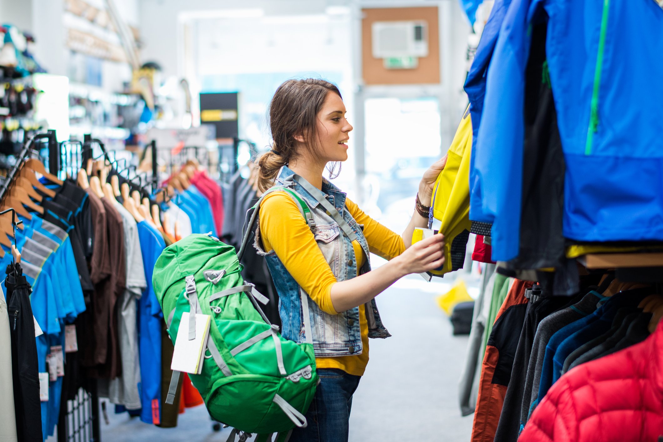 A person is shopping in a sporting goods store. 