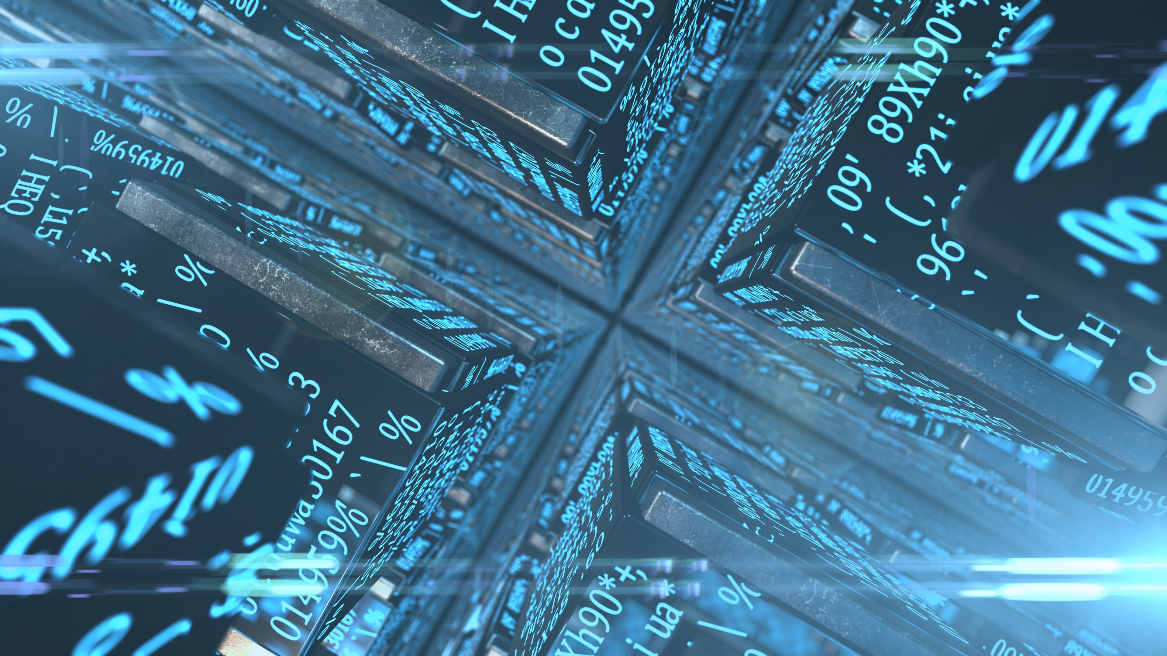 Abstract image of a block on a blockchain network with algorithms and code. 