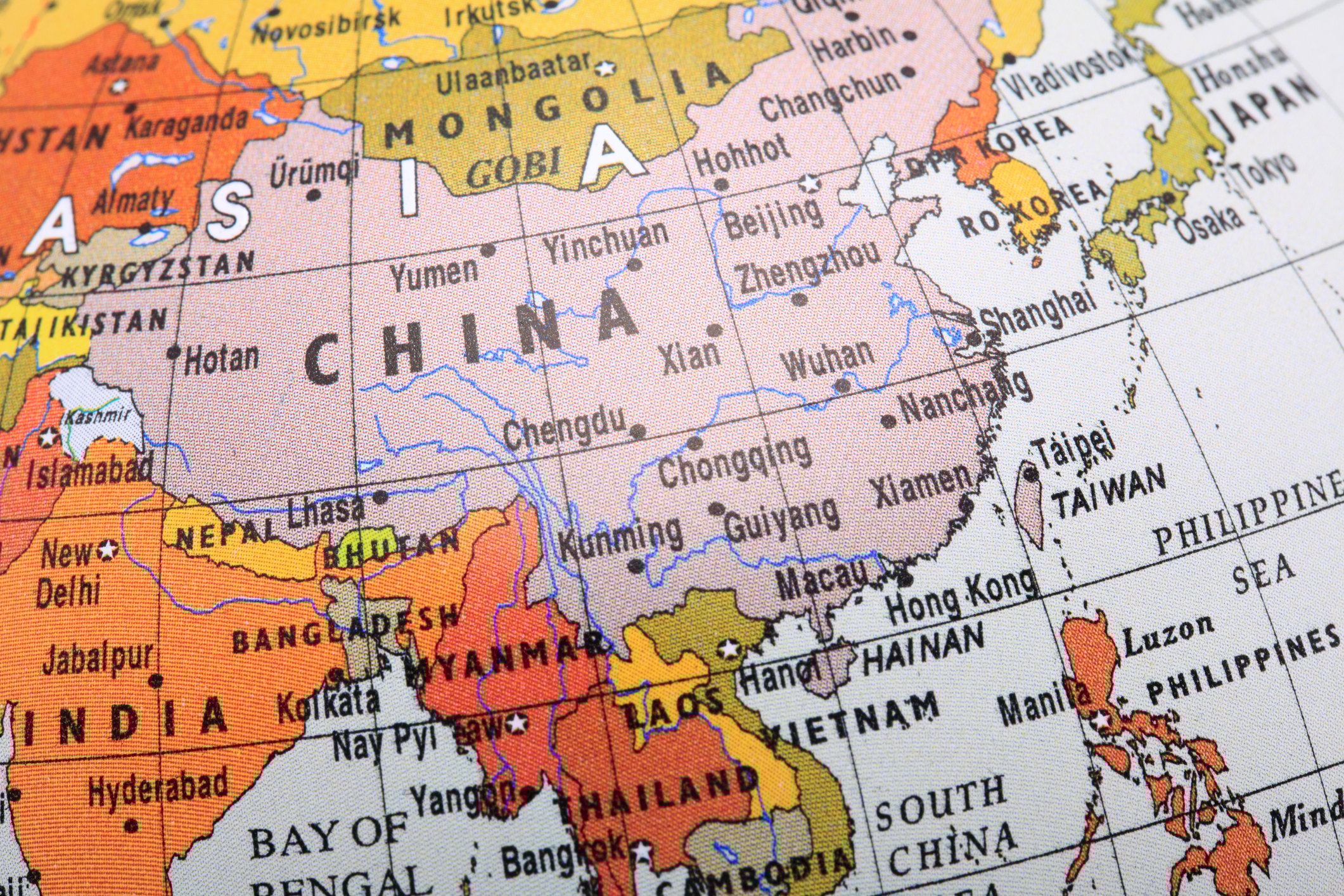China featured prominently on a globe.