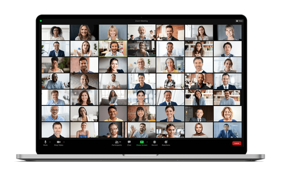 A Zoom meeting on a laptop.
