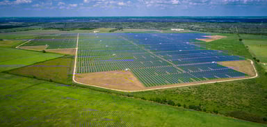 Aerial view of a utility scale solar facility.
