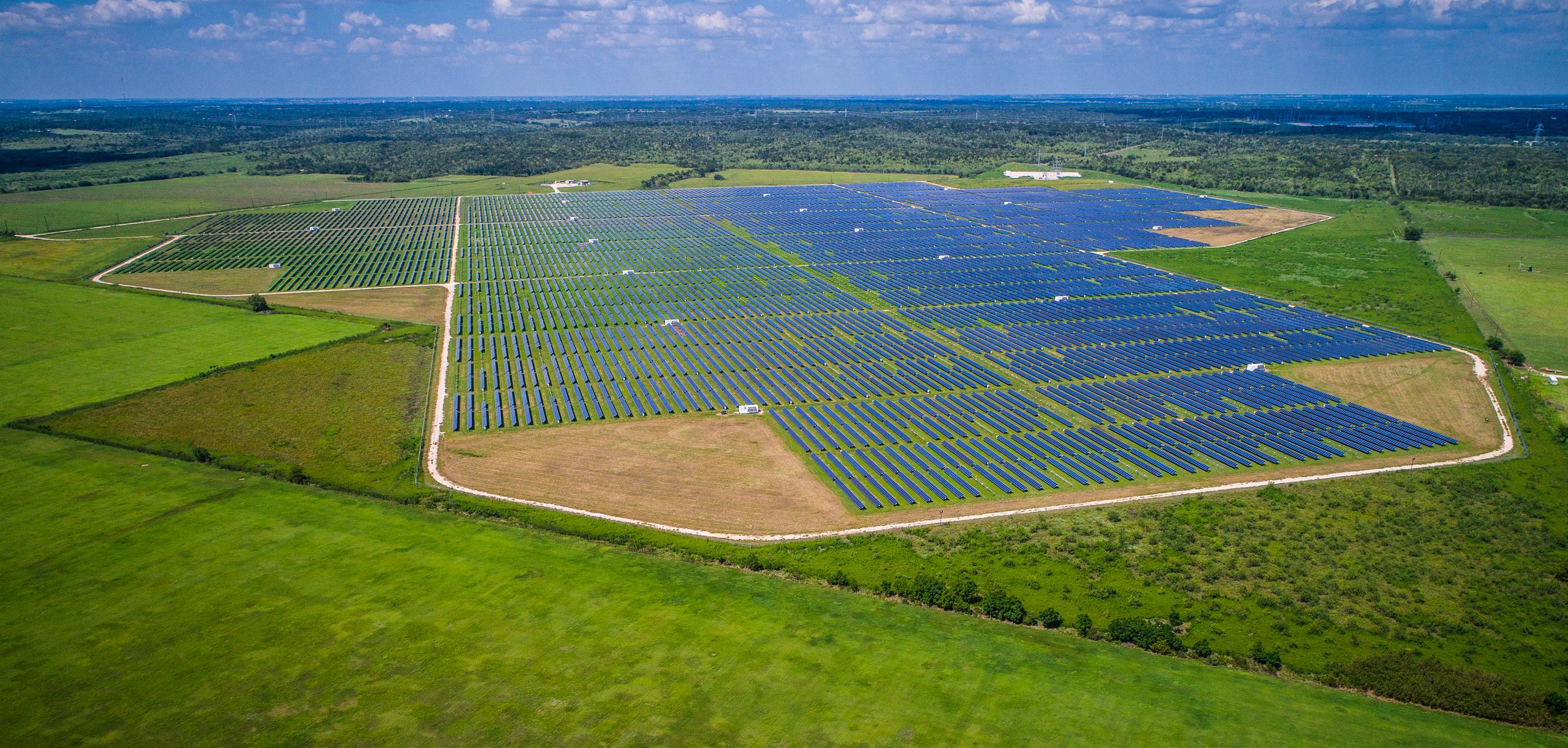 Aerial view of a utility scale solar facility.