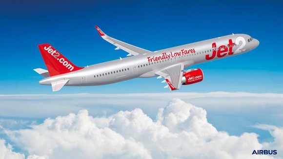 A rendering of an Airbus A321neo in the Jet2.com livery.