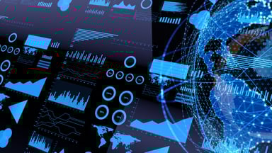 Charts and graphs on a visual display.