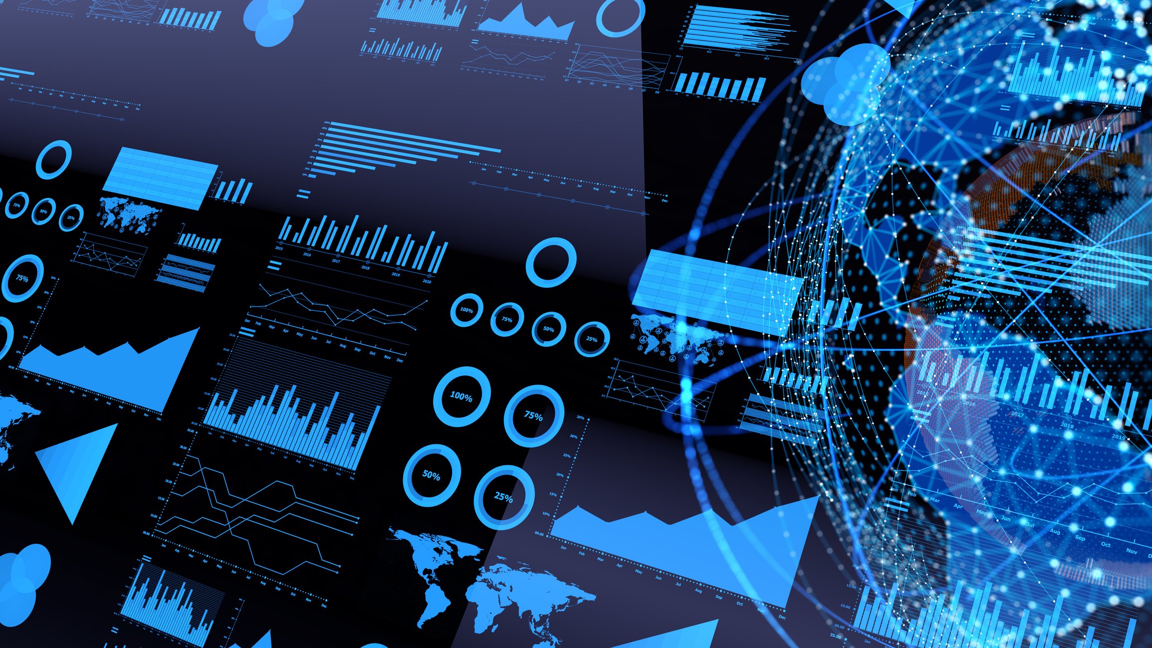 Charts and graphs on a visual display.