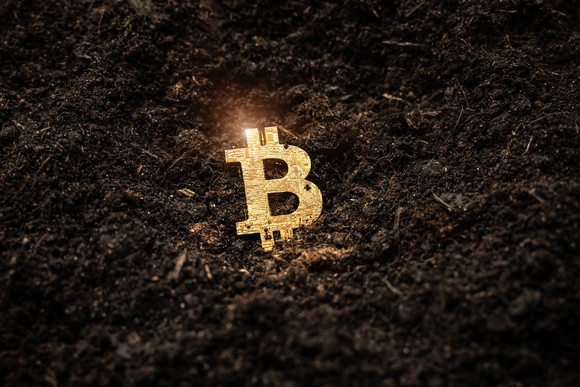 A Bitcoin representation lying in the dirt. 
