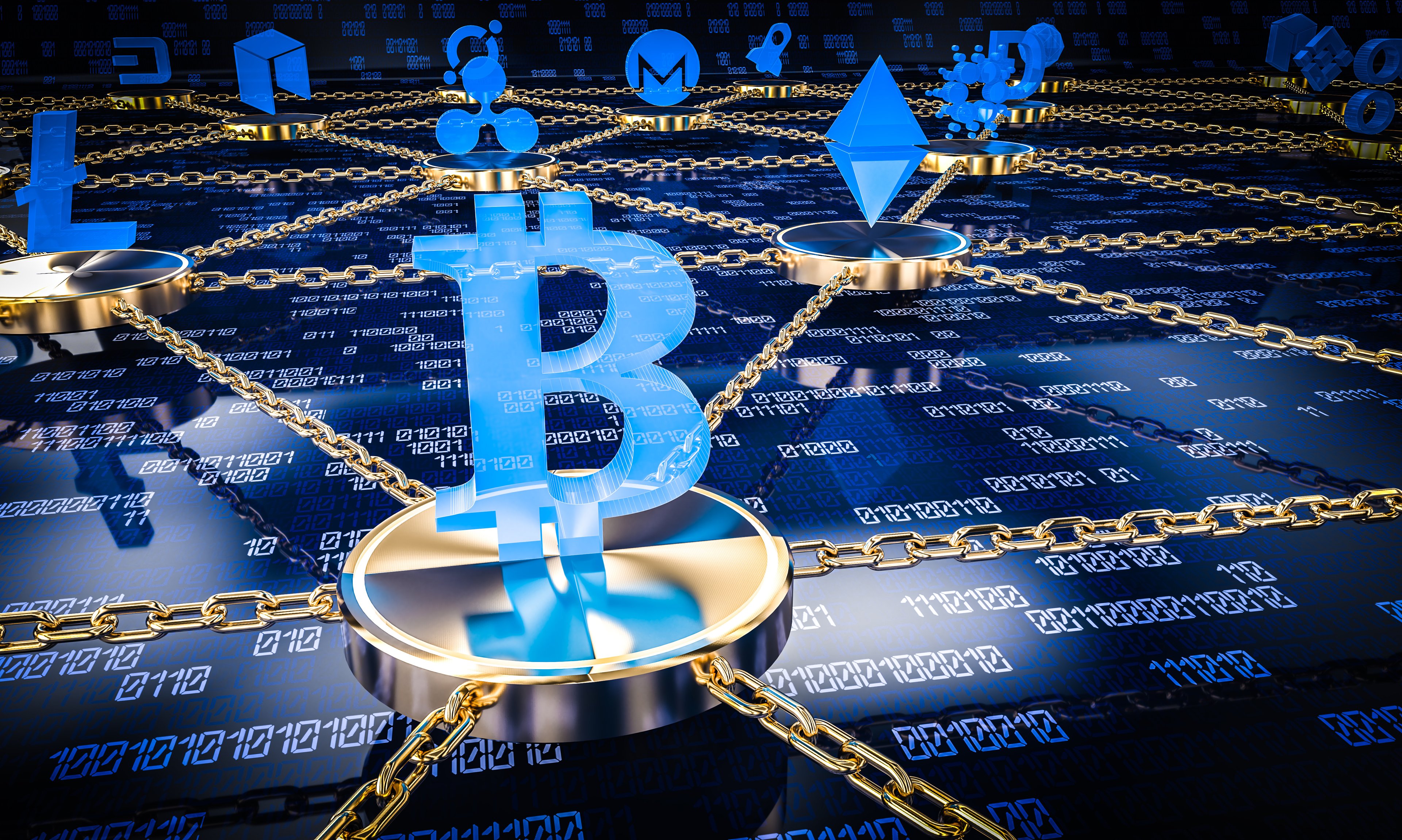 A 3-D blockchain background concept. 