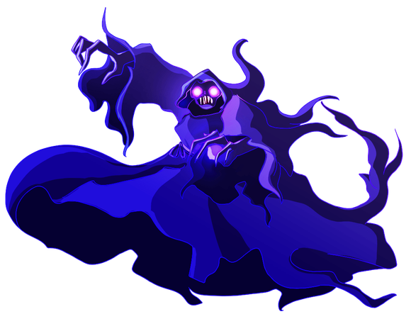 Drawing of a Death Elemental monster (purple with glowing eyes).