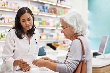 Elderly customer at a pharmacy