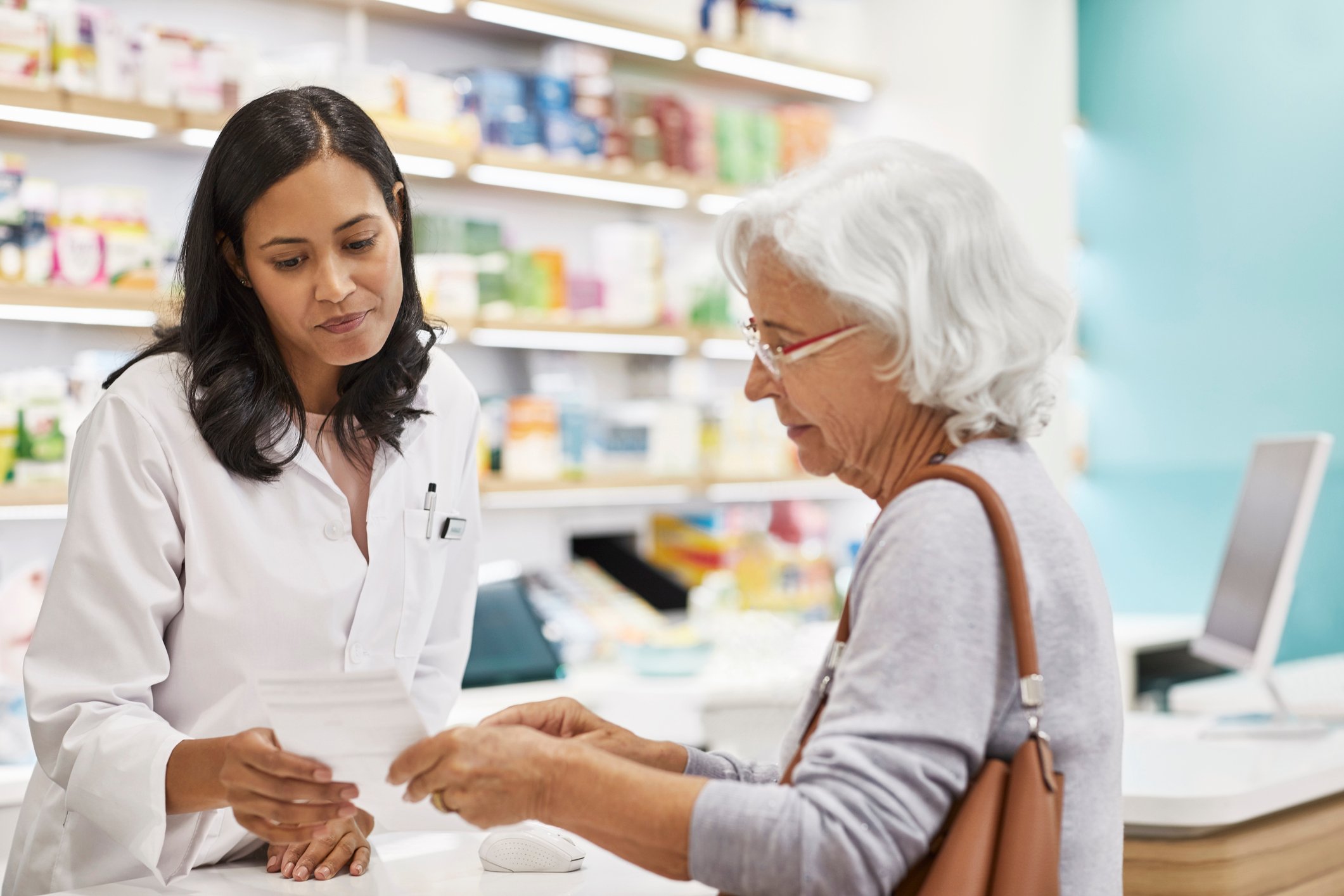 Elderly customer at a pharmacy