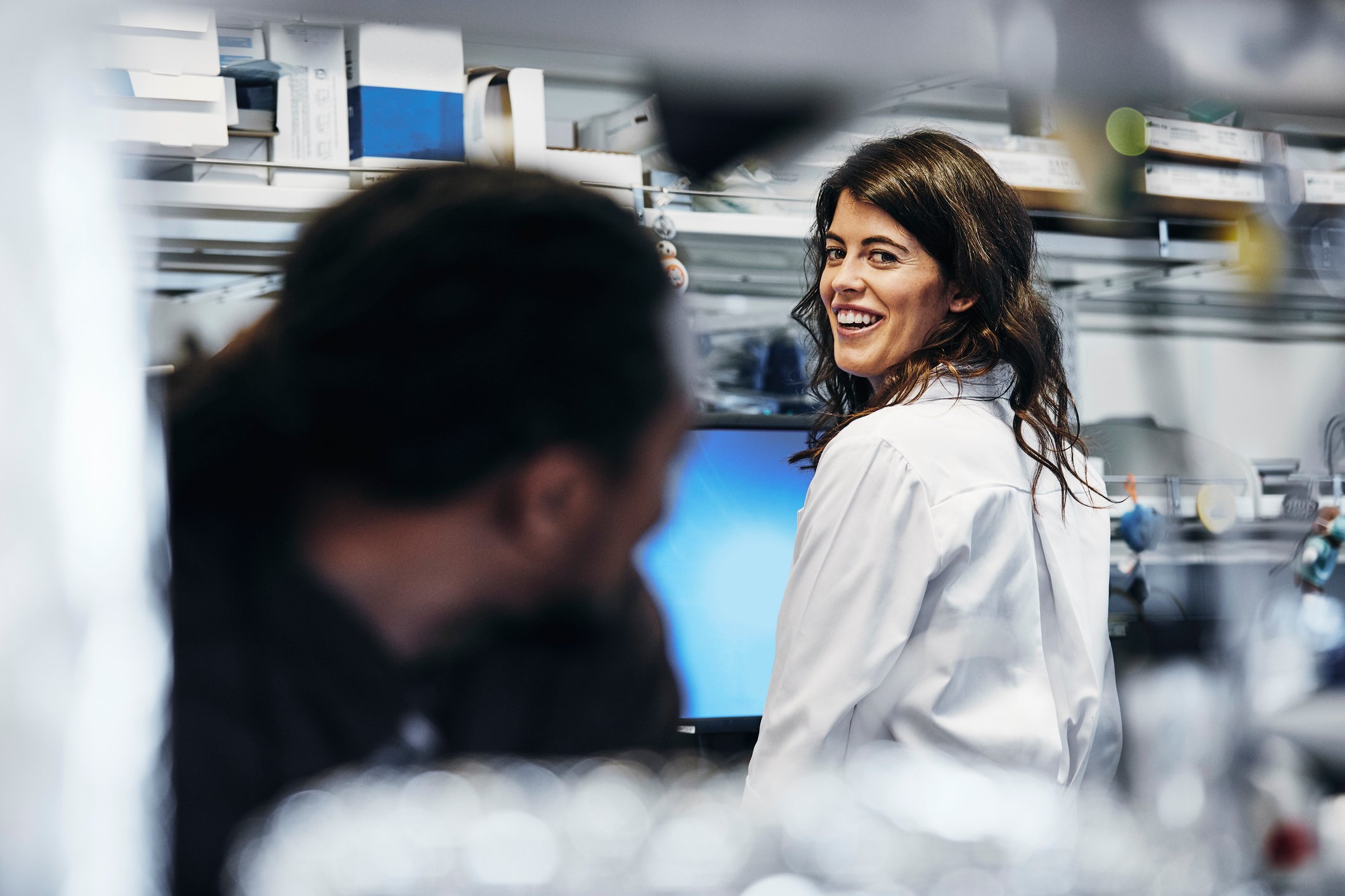 Laboratory technicians at work.