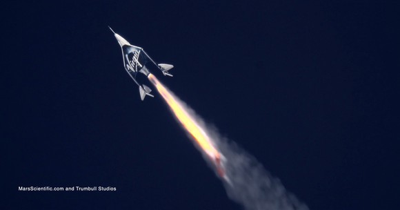 Virgin Galactic's Unity spaceship rockets higher.