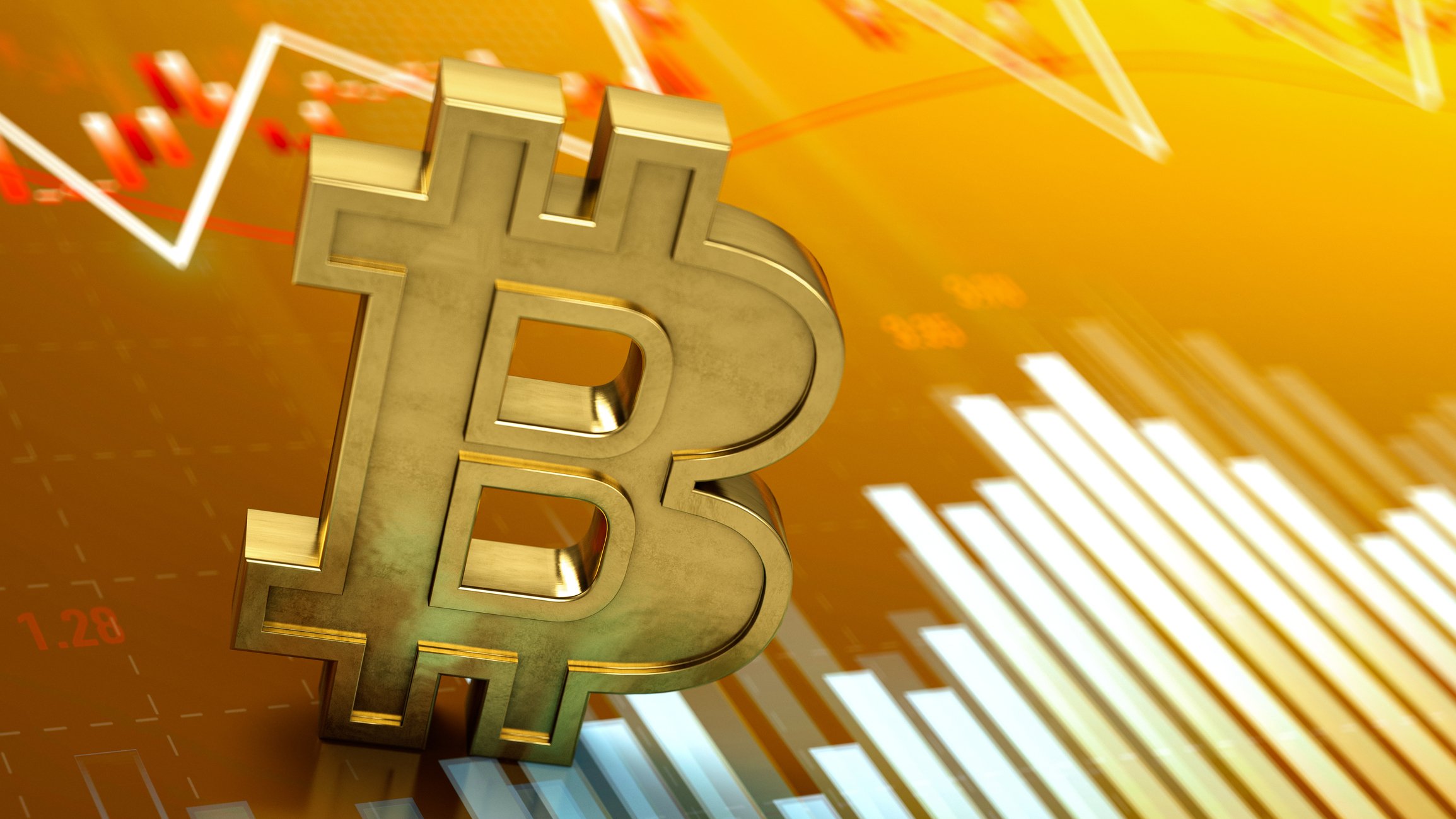 Gold Bitcoin symbol on a stock chart.
