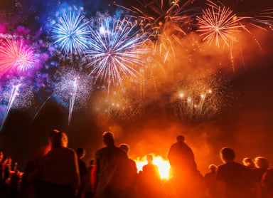 Crowd enjoys a fireworks display
