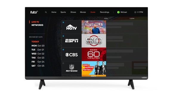 fuboTV app displayed on Vizio smart TV.