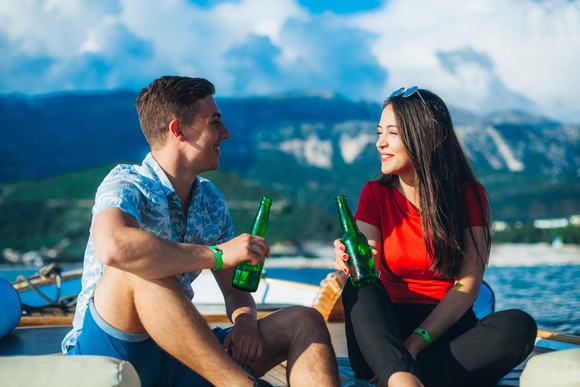 Two people on a boat.