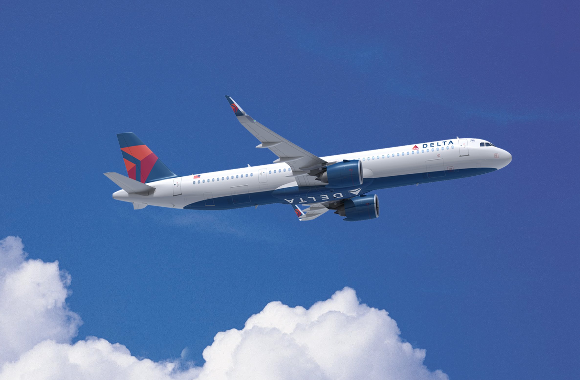 A rendering of an A321neo flying in Delta Air Lines' livery.