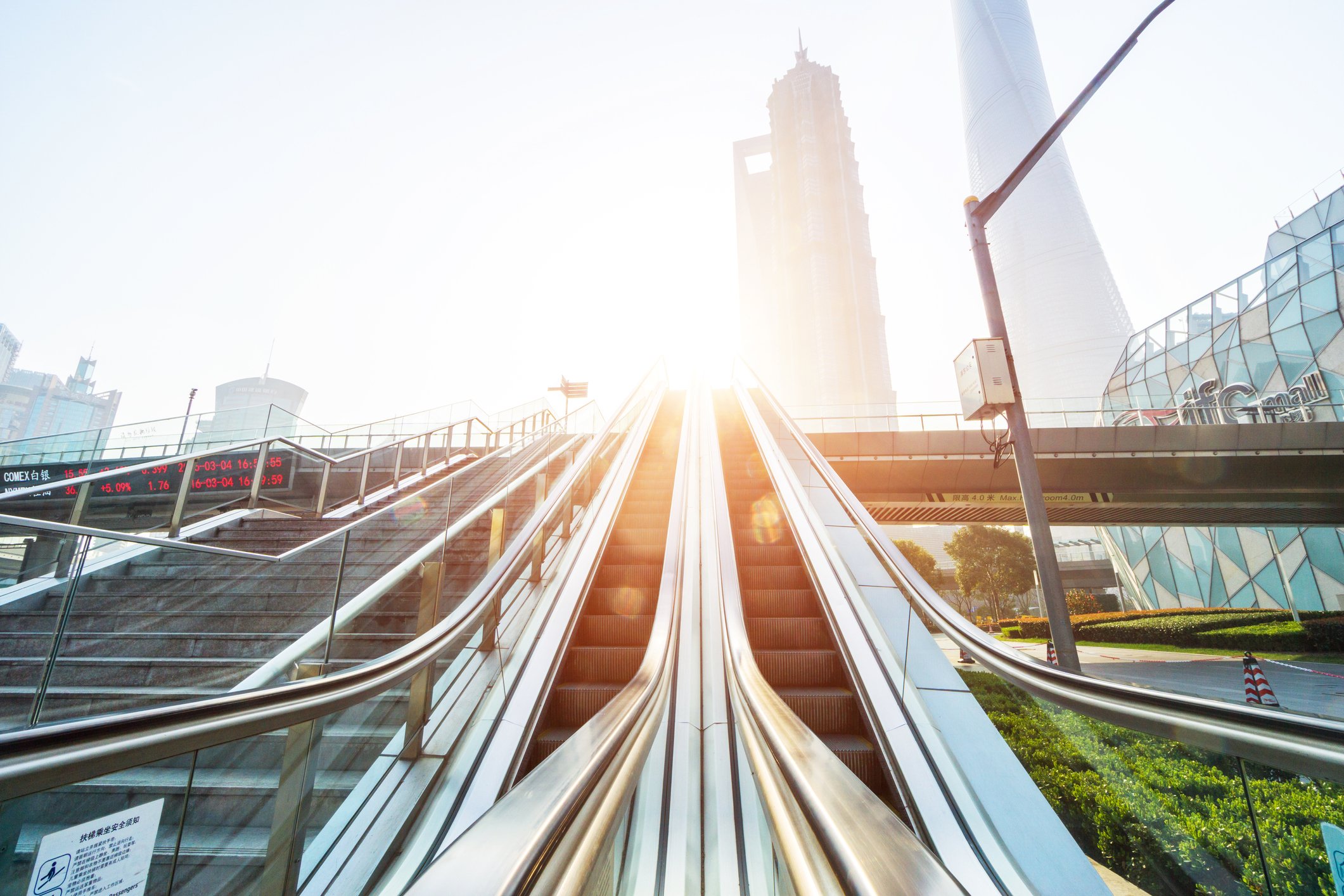 An escalator in Shanghai, China's financial district. 