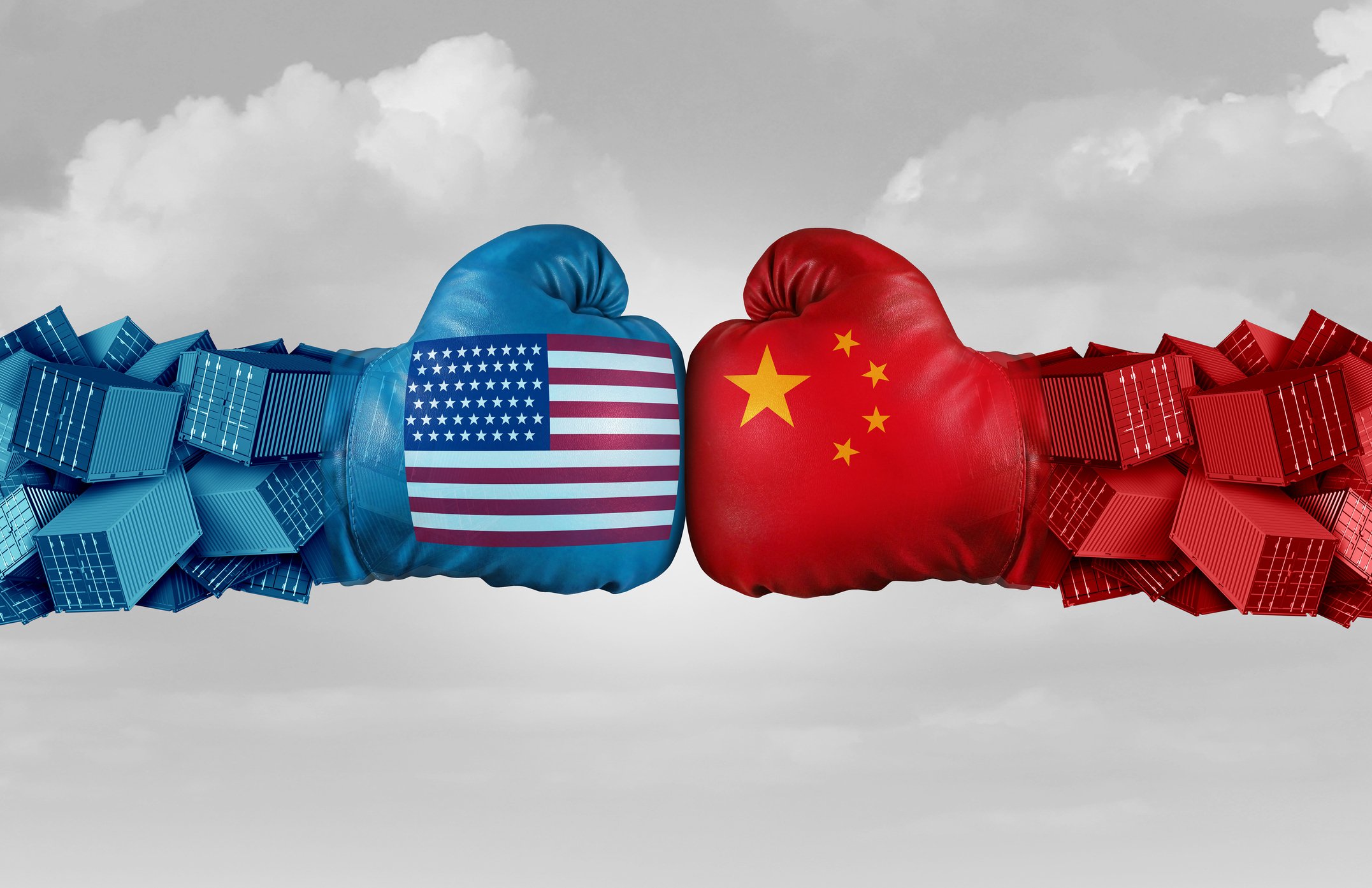 Boxing gloves with U.S. and China flags.