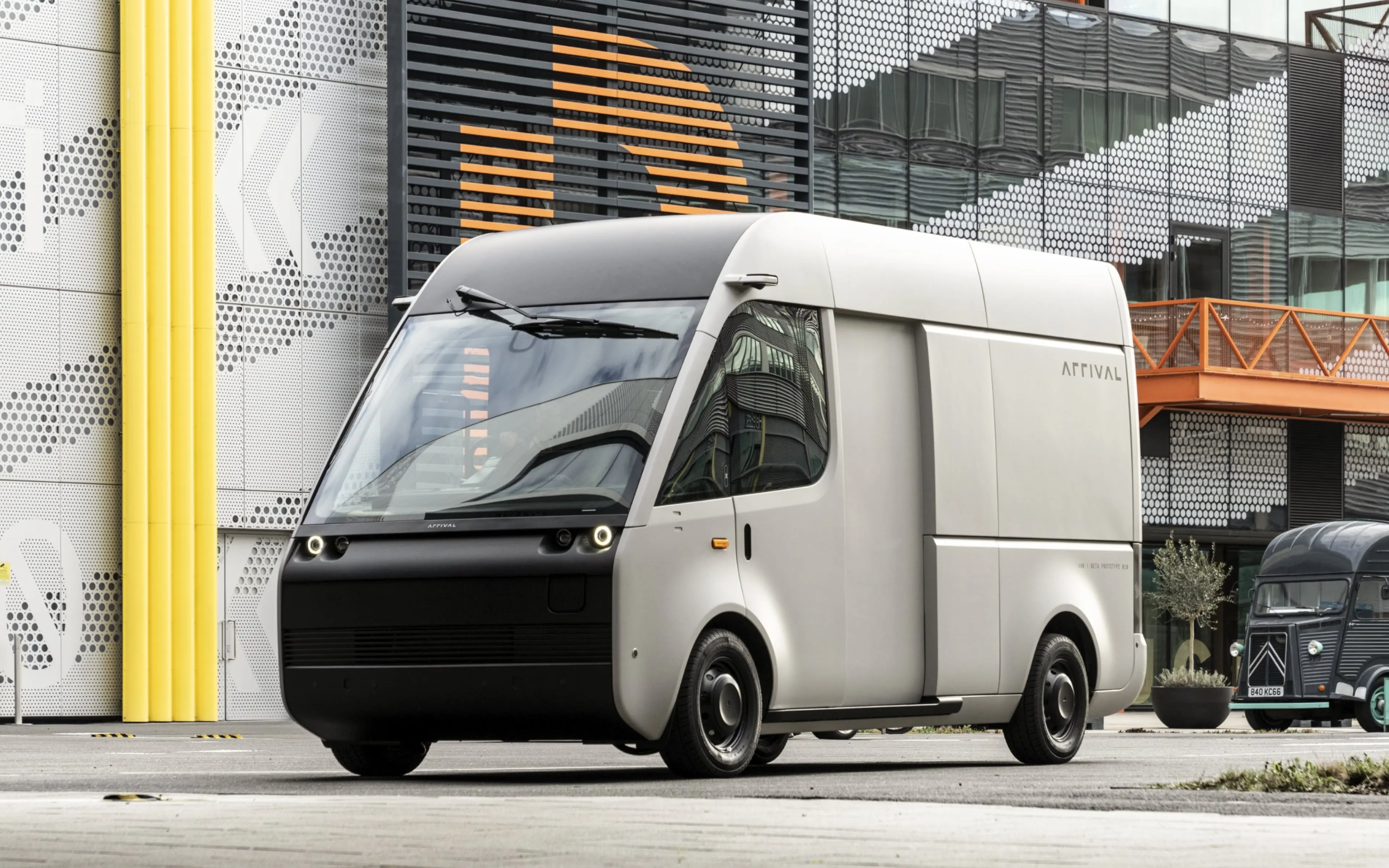 White Arrival electric delivery van. 